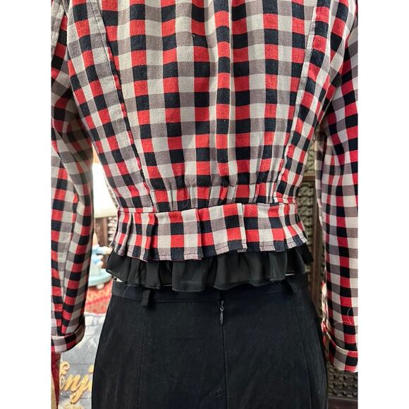 Chic Vintage Blazer with Retro Checkered Pattern and Elegant Peplum Detail - Picture 5 of 8